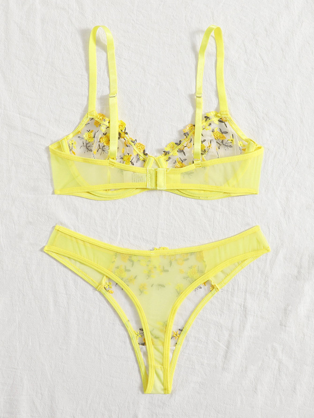Floral Embroidery Lingerie Set Lace Bra and Thong Set
