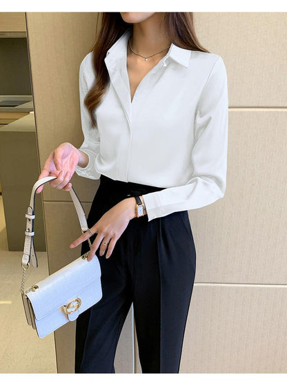 Long Sleeve Silk Blouses Shirt