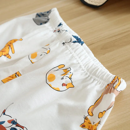 Cats Print 100% Cotton Short Sleeve Shorts Pajama Set