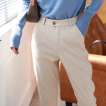 Autumn Winter High Waist Women's Woolen Pencil Trousers