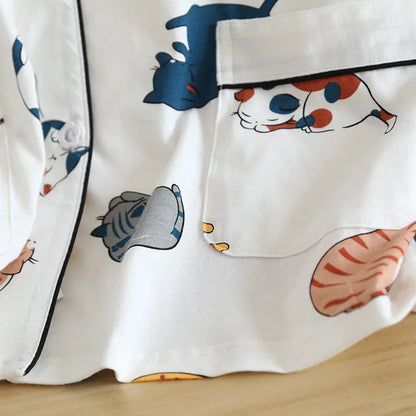 Cats Print 100% Cotton Short Sleeve Shorts Pajama Set