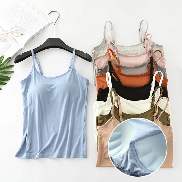 Built-in Bra Cami Top, Workout Camisole With Chest Pad