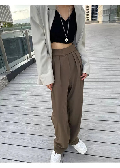 High Waist Wide Leg Suit Tailored Trousers