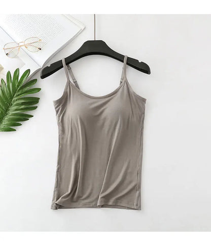 Built-in Bra Cami Top, Workout Camisole With Chest Pad