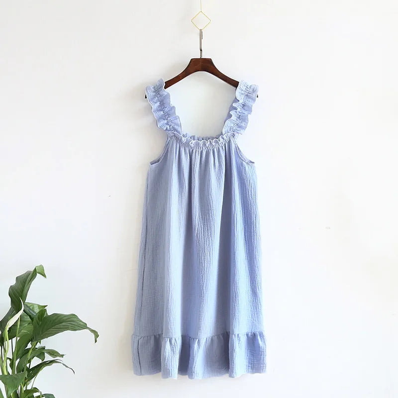 100% Cotton Crepe Night Dress Square Neckline Light Home Dress Mothers Gift