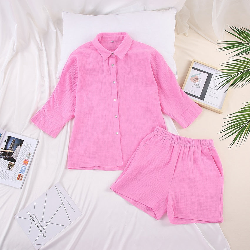 Casual Cotton 3/4 Sleeves Shirt and Shorts Set