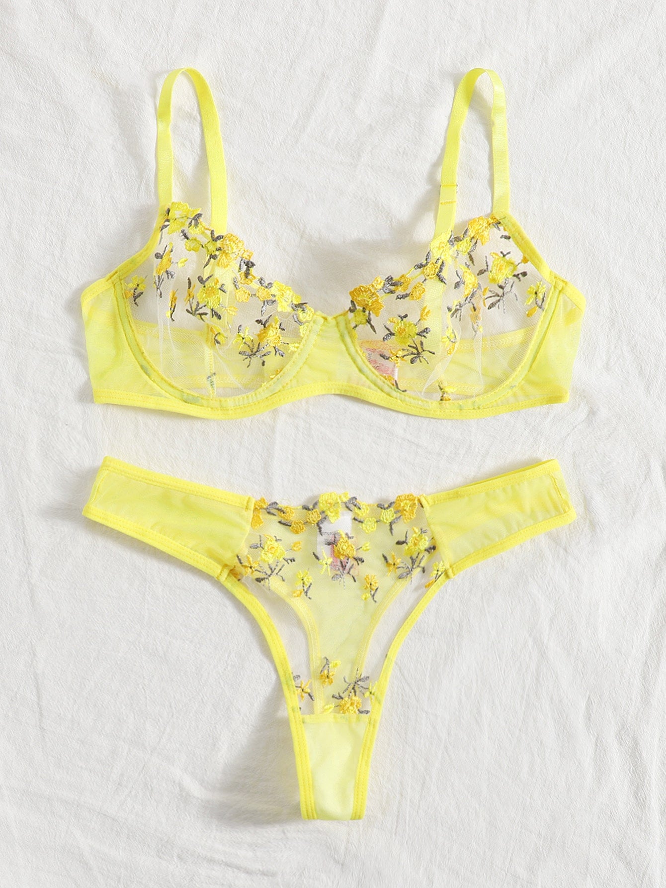 Floral Embroidery Lingerie Set Lace Bra and Thong Set