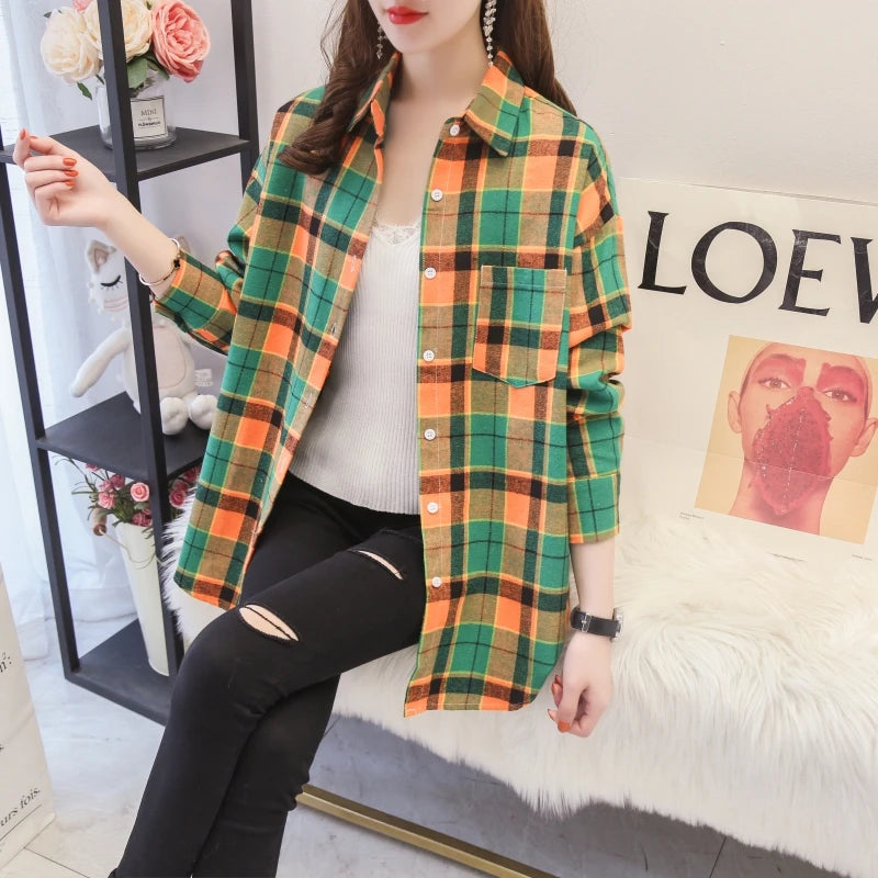 Women's Loose Autumn Plaid Shirt