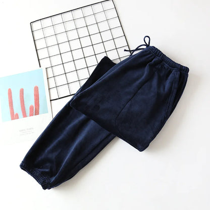 Autumn Winter Velvet Pajama Bottoms - Flannel Pajama Trousers with Pockets