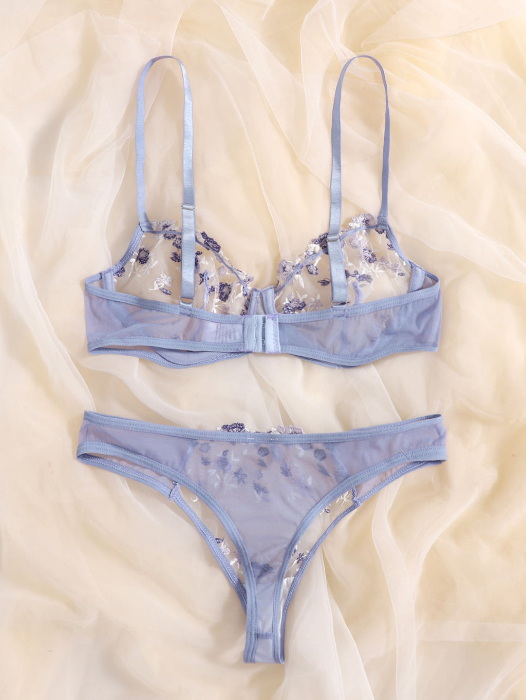 Floral Embroidery Lingerie Set Lace Bra and Thong Set