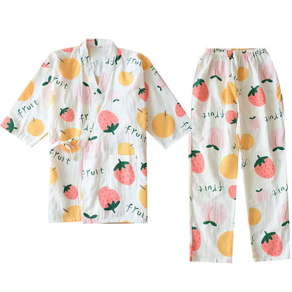 100% Cotton Short Sleeve Kimono Pajama Set