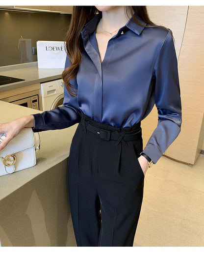 Long Sleeve Silk Blouses Shirt