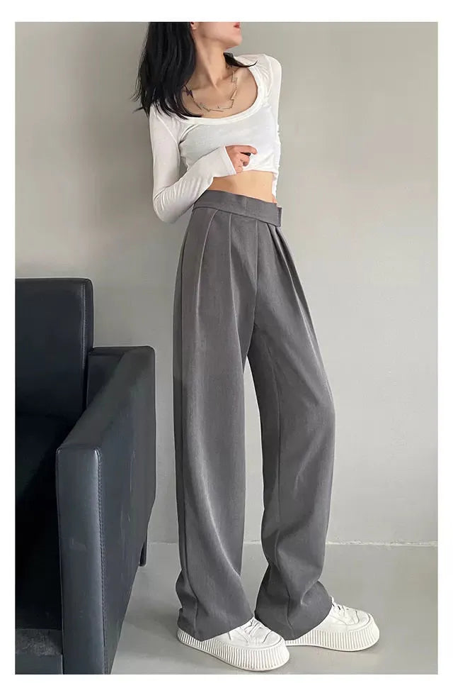 High Waist Wide Leg Suit Tailored Trousers