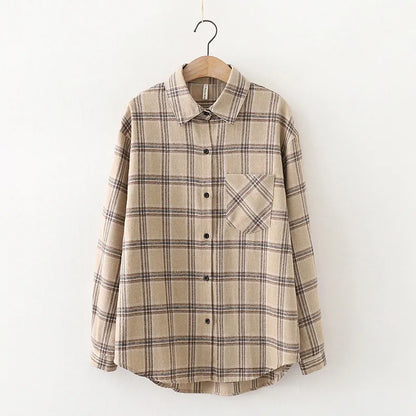 Women's Autumn Vintage Plaid Oversize Cotton Shirt