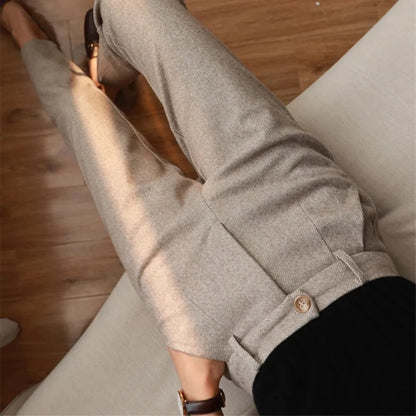 Autumn Winter High Waist Women's Woolen Pencil Trousers