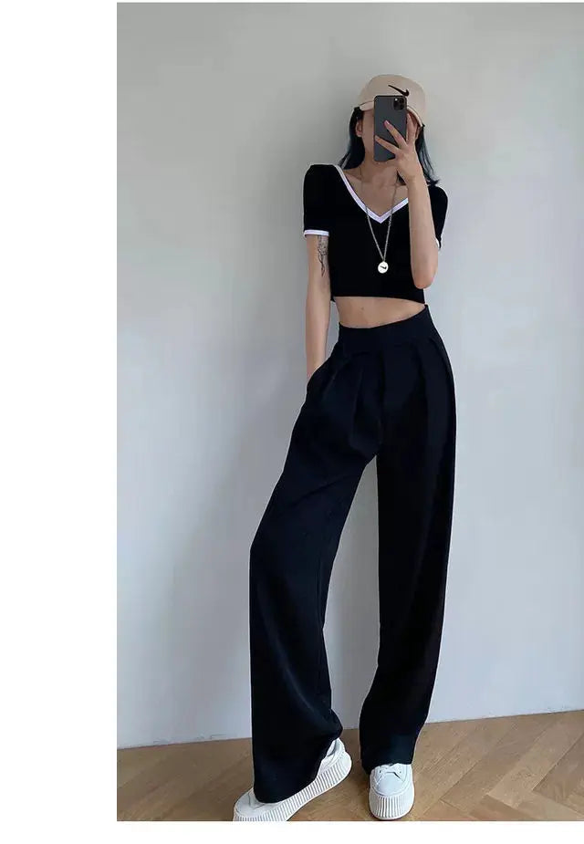 High Waist Wide Leg Suit Tailored Trousers