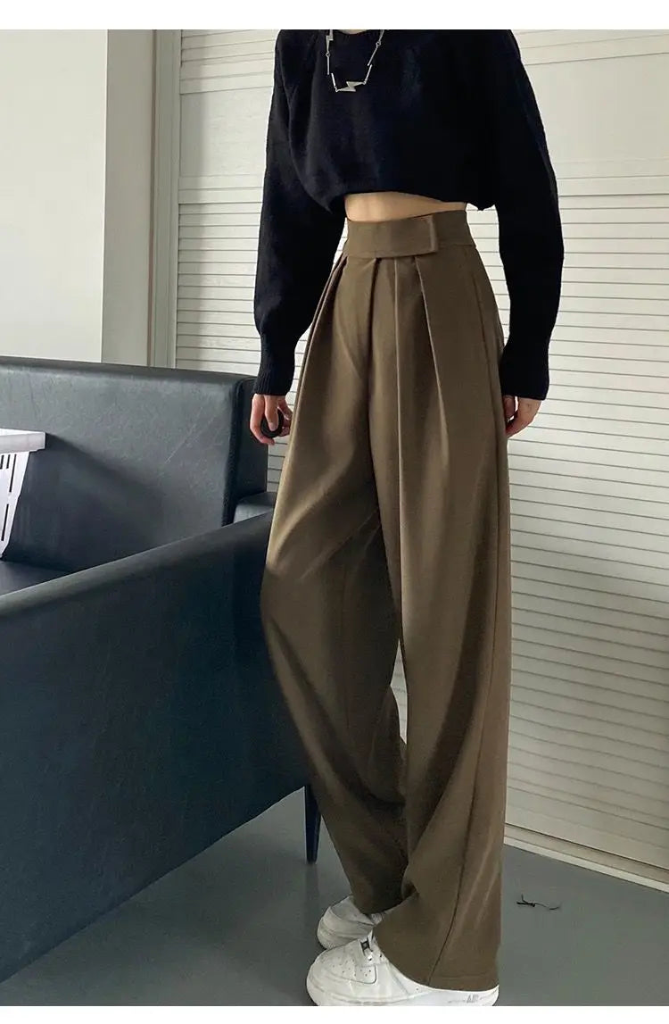 High Waist Wide Leg Suit Tailored Trousers