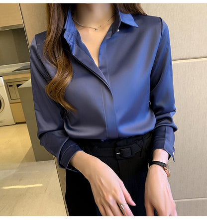 Long Sleeve Silk Blouses Shirt