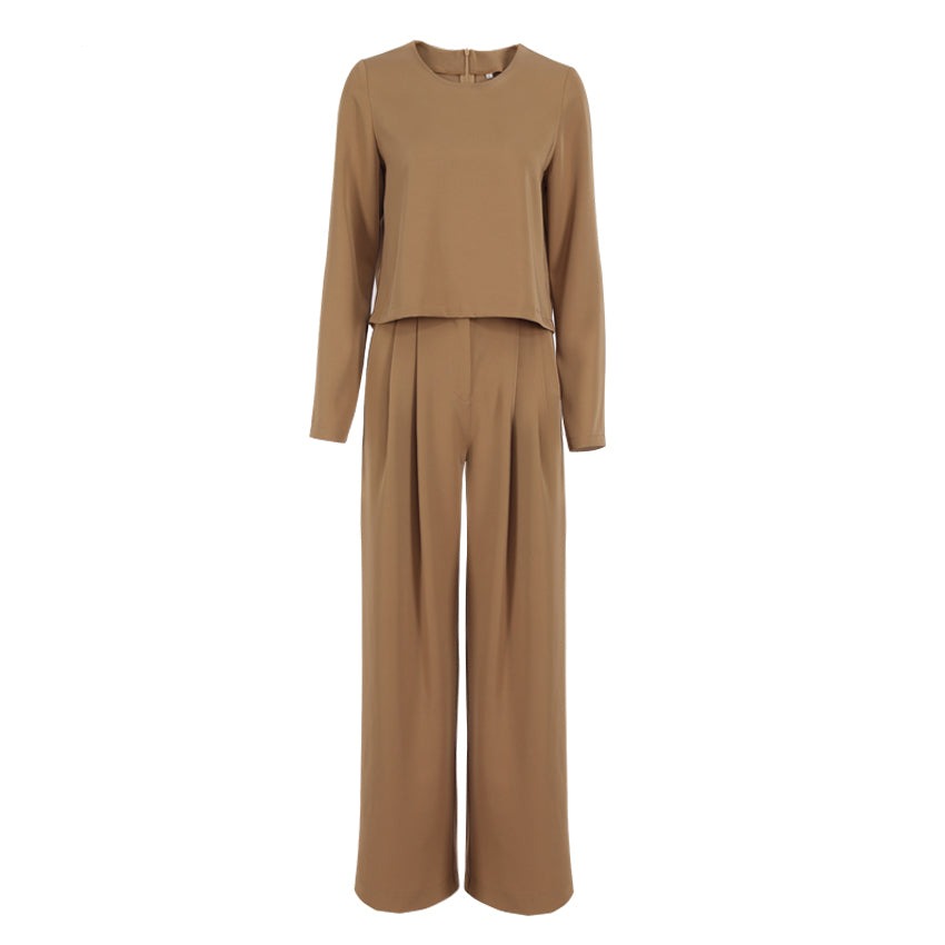 Classic Loose Cut Floor-Length Pants Long Sleeve Top Set