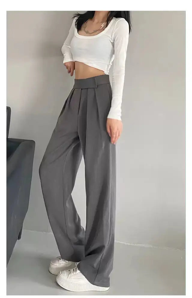 High Waist Wide Leg Suit Tailored Trousers