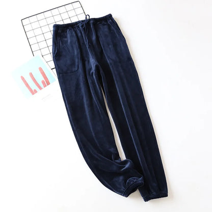 Autumn Winter Velvet Pajama Bottoms - Flannel Pajama Trousers with Pockets