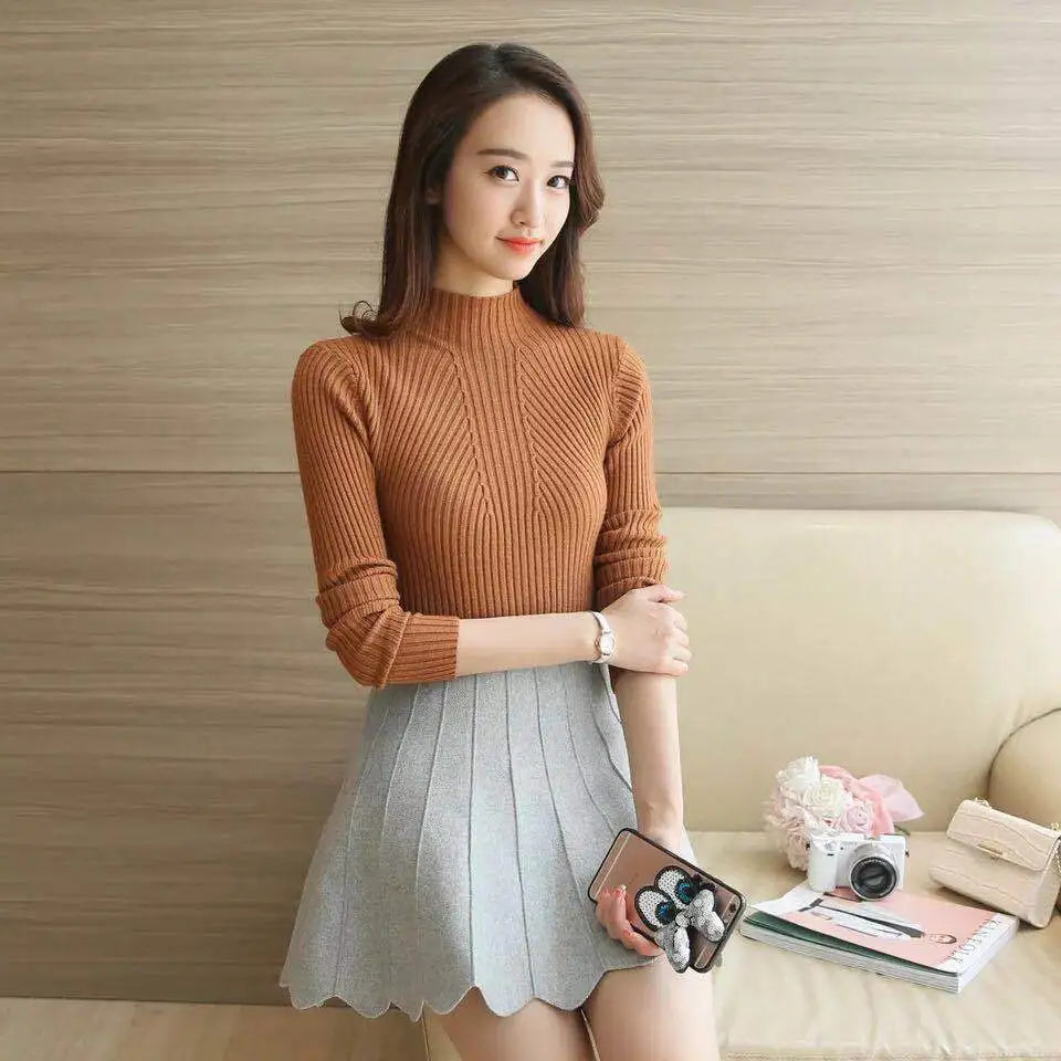 High Neck Stretch Knitted Basic Sweater