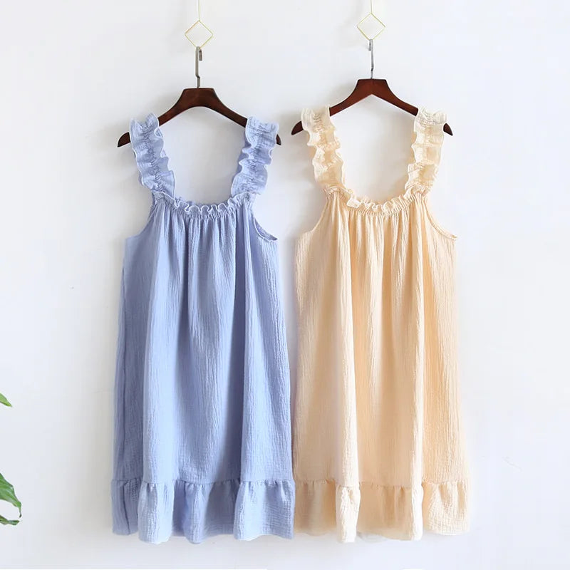 100% Cotton Crepe Night Dress Square Neckline Light Home Dress Mothers Gift