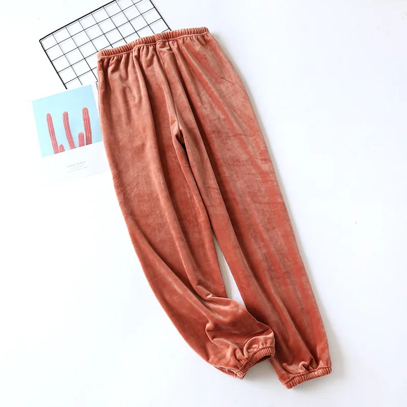 Autumn Winter Velvet Pajama Bottoms - Flannel Pajama Trousers with Pockets