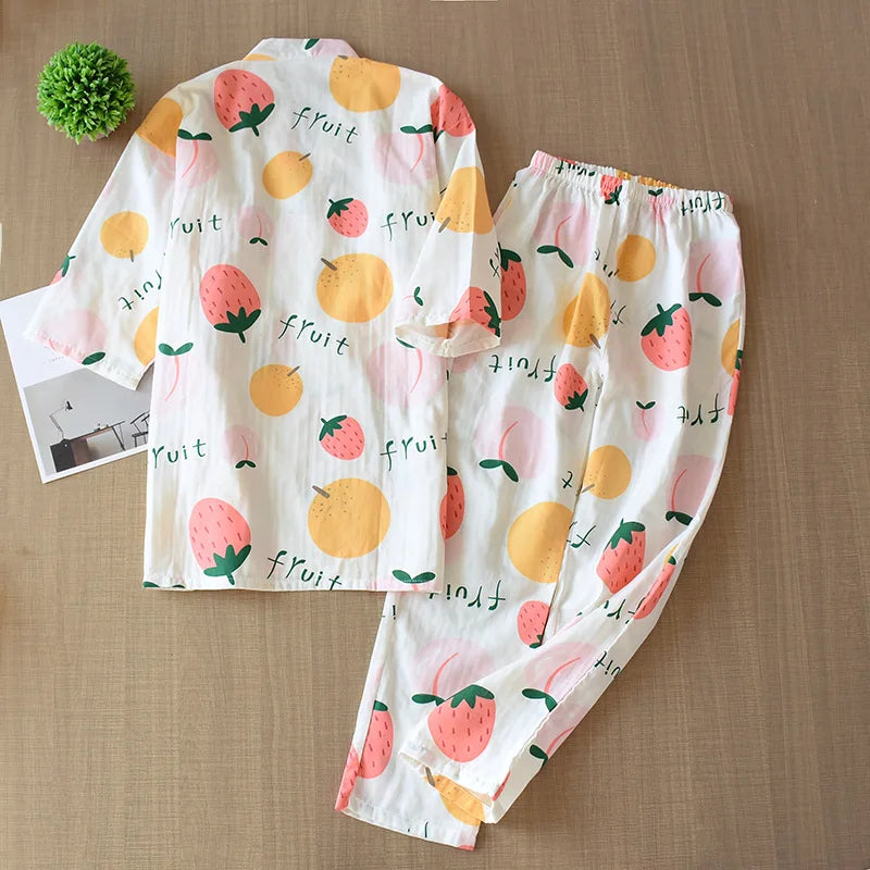 100% Cotton Short Sleeve Kimono Pajama Set