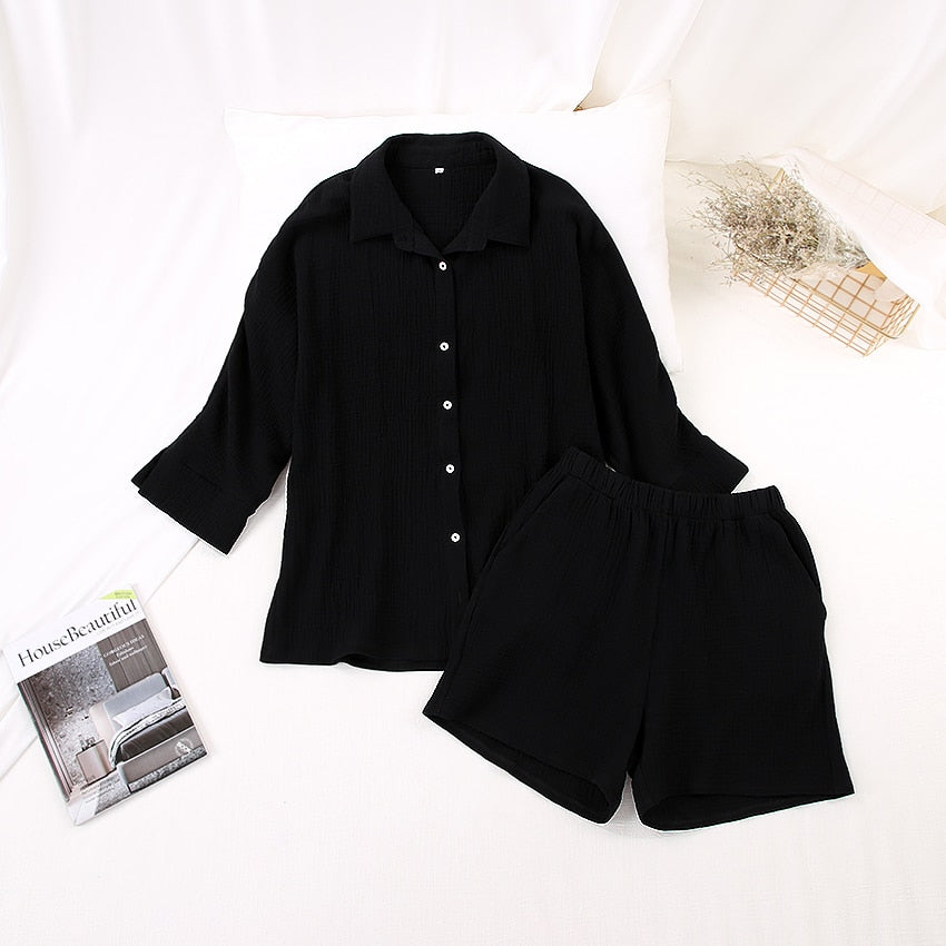 Casual Cotton 3/4 Sleeves Shirt and Shorts Set