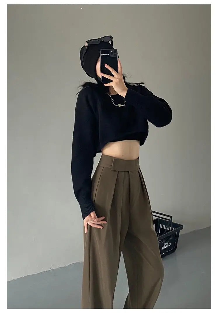 High Waist Wide Leg Suit Tailored Trousers