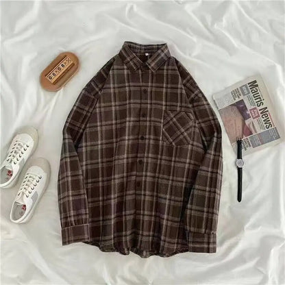 Women's Autumn Vintage Plaid Oversize Cotton Shirt