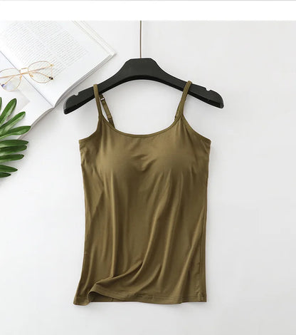 Built-in Bra Cami Top, Workout Camisole With Chest Pad