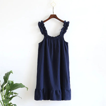 100% Cotton Crepe Night Dress Square Neckline Light Home Dress Mothers Gift