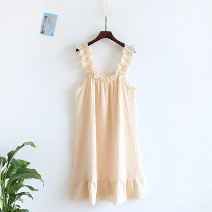 100% Cotton Crepe Night Dress Square Neckline Light Home Dress Mothers Gift