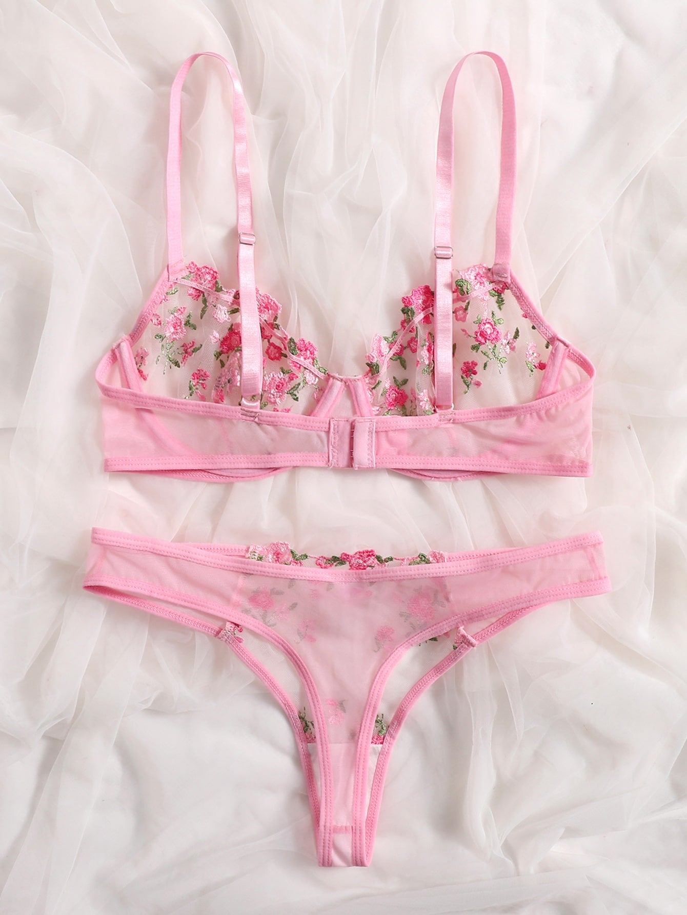 Floral Embroidery Lingerie Set Lace Bra and Thong Set