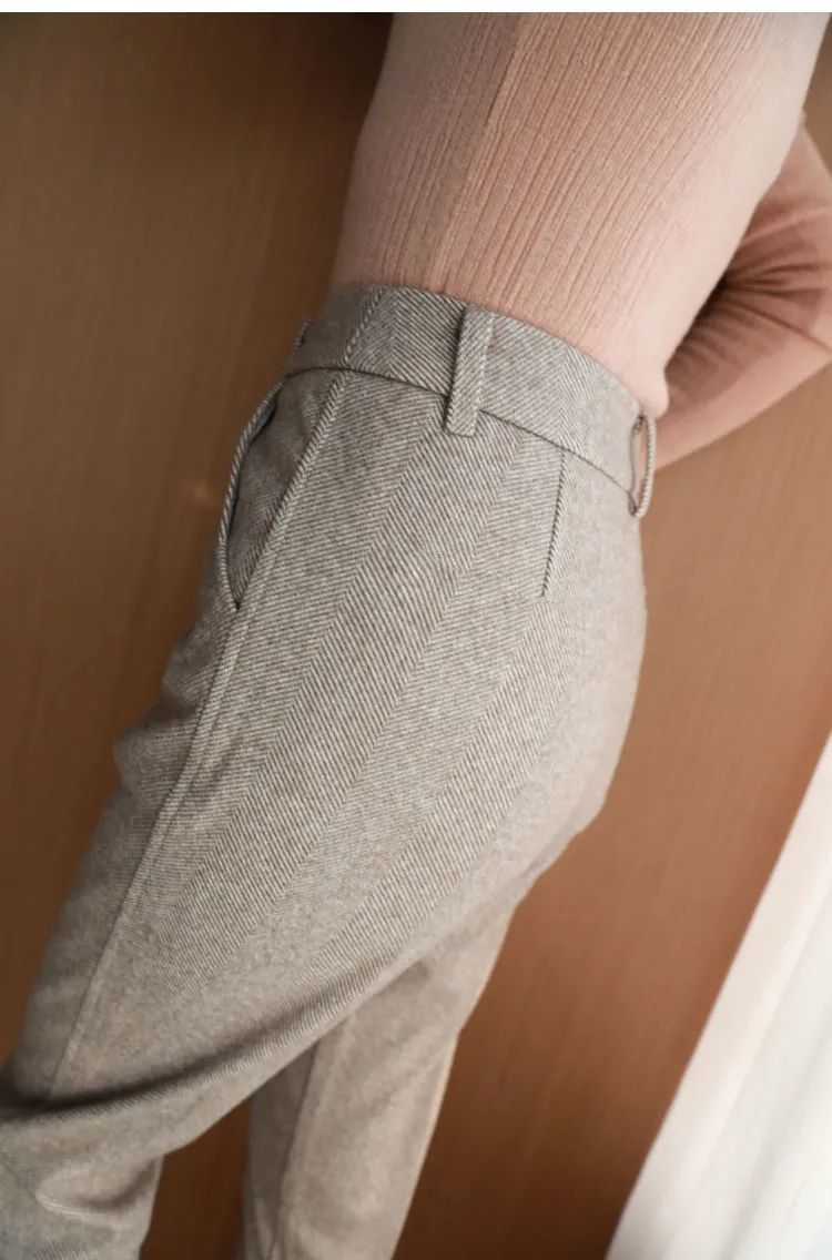 Autumn Winter High Waist Women's Woolen Pencil Trousers