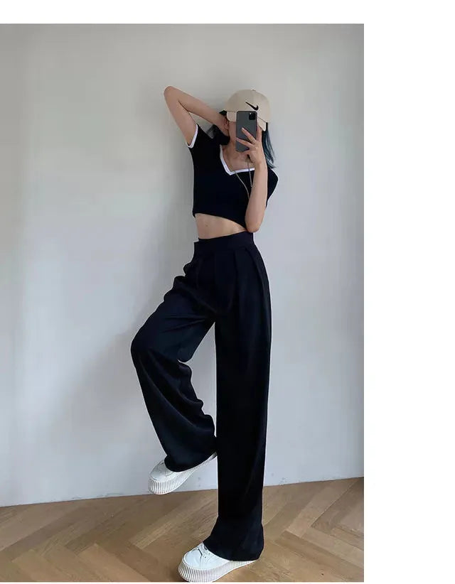 High Waist Wide Leg Suit Tailored Trousers