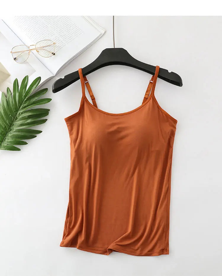 Built-in Bra Cami Top, Workout Camisole With Chest Pad