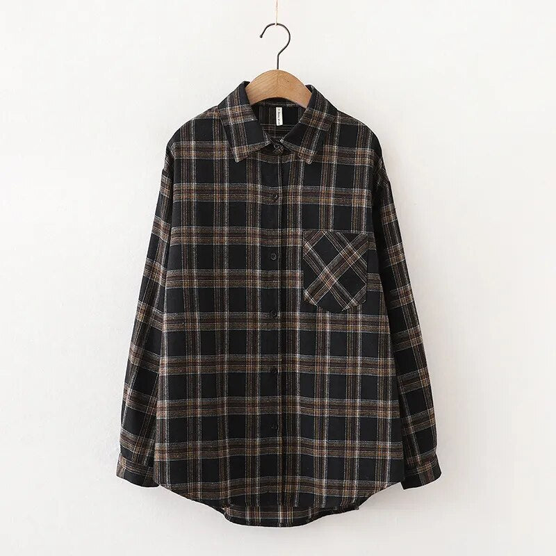 Women's Autumn Vintage Plaid Oversize Cotton Shirt