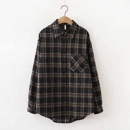 Women's Autumn Vintage Plaid Oversize Cotton Shirt