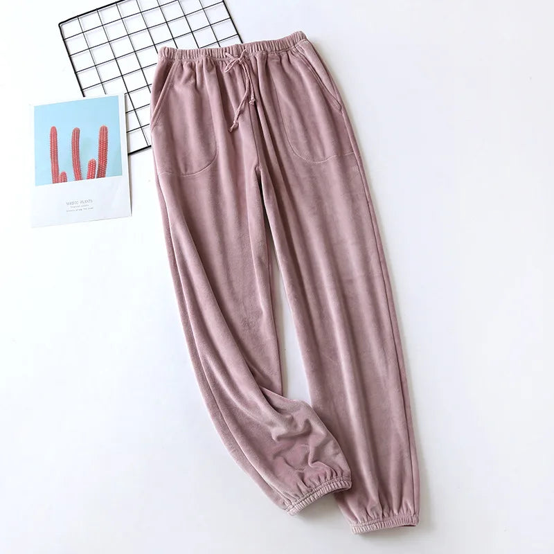 Autumn Winter Velvet Pajama Bottoms - Flannel Pajama Trousers with Pockets