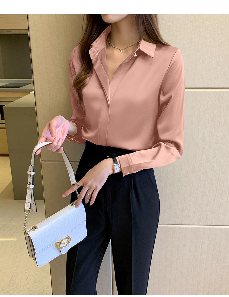 Long Sleeve Silk Blouses Shirt