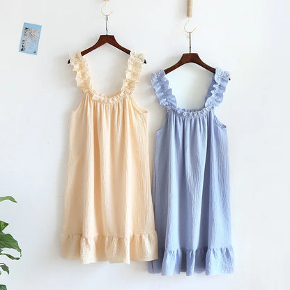 100% Cotton Crepe Night Dress Square Neckline Light Home Dress Mothers Gift