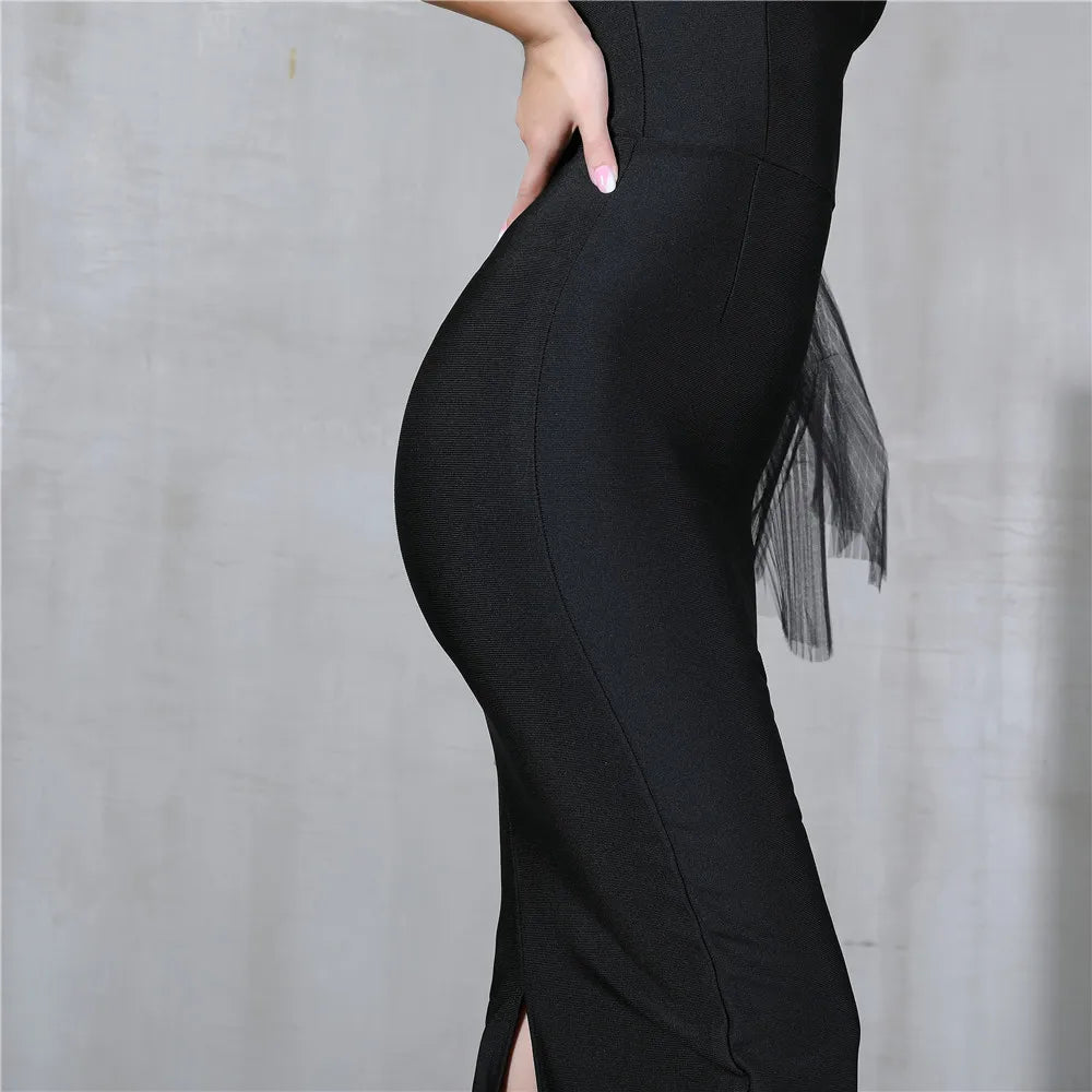 Strapless Mesh Details Bandage Dress