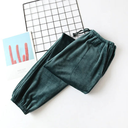 Autumn Winter Velvet Pajama Bottoms - Flannel Pajama Trousers with Pockets