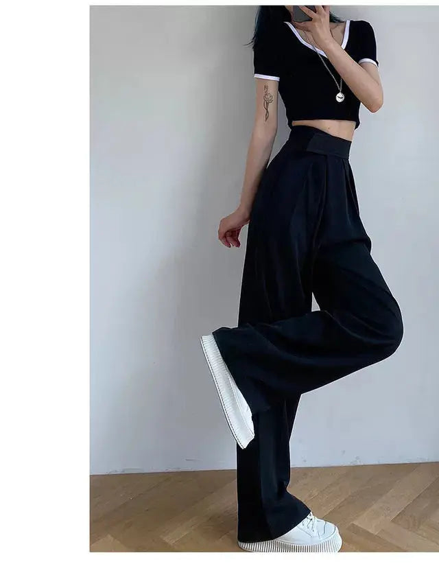 High Waist Wide Leg Suit Tailored Trousers