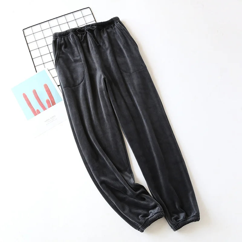 Autumn Winter Velvet Pajama Bottoms - Flannel Pajama Trousers with Pockets