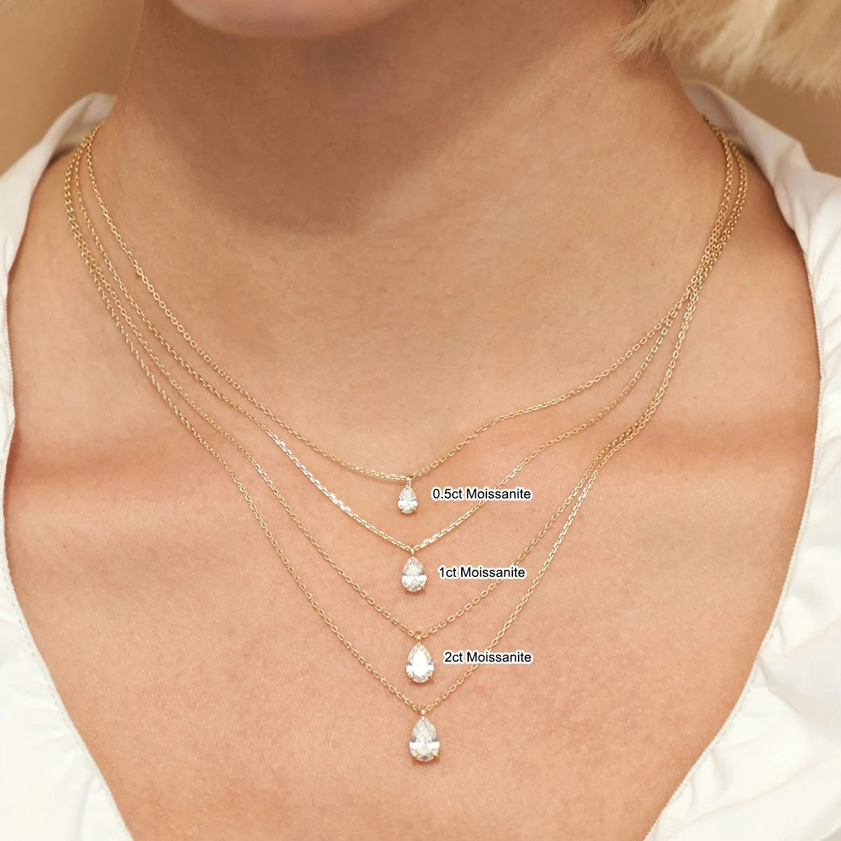 14K Gold Pendant 2CT Pear Cut Moissanite Necklace