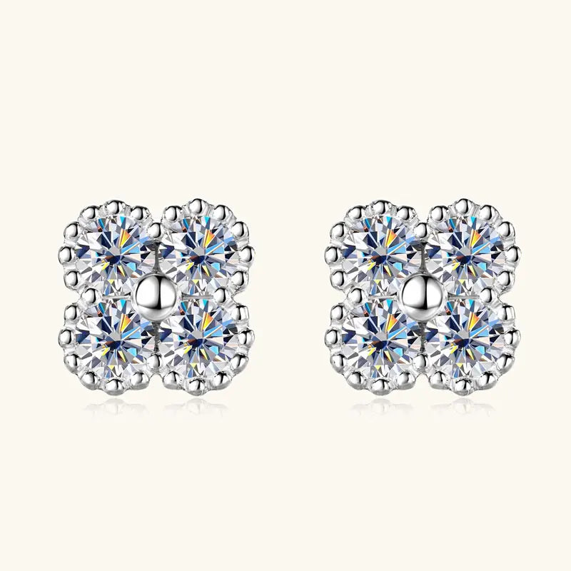 Four Leaf Clover Moissanite Stud Earrings - Christmas Gift For Her
